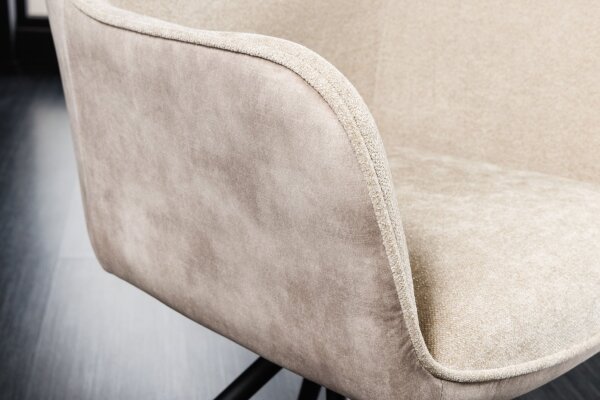 Drehstuhl ohne Rollen Samt in Beige Creme Schwarz Retro