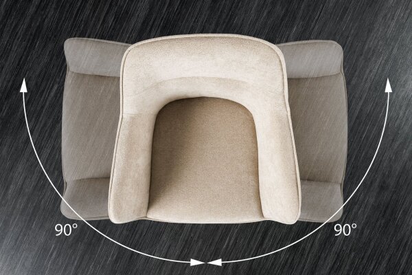 Drehstuhl ohne Rollen Samt in Beige Creme Schwarz Retro