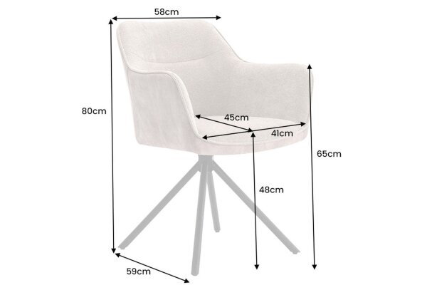 Drehstuhl ohne Rollen Samt in Beige Creme Schwarz Retro