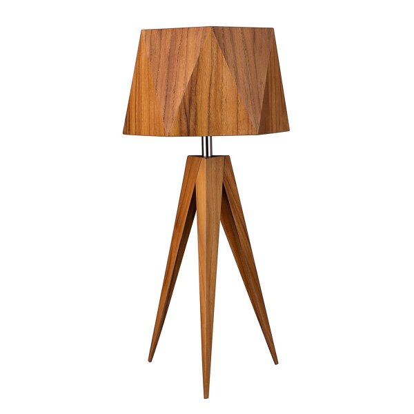 Lampe de table tripode en teck plaqué bois 62 cm de haut E27