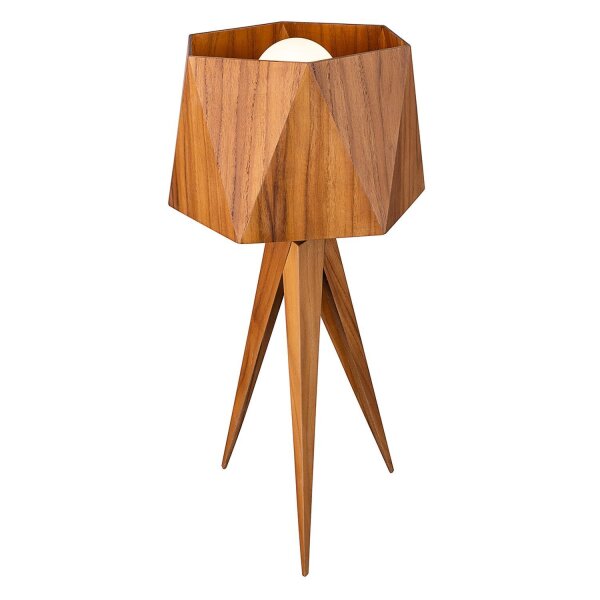 Lampe de table tripode en teck plaqué bois 62 cm de haut E27