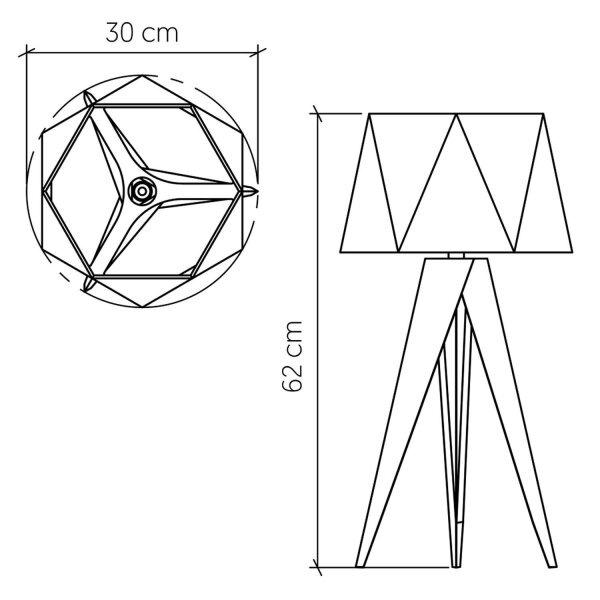 Lampe de table tripode en teck plaqué bois 62 cm de haut E27
