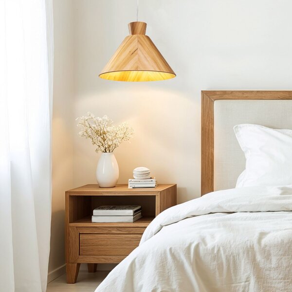 Pendelleuchte Holz Furnier Teak E27 D: 40 cm Modern