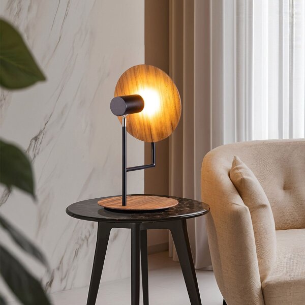 Tischlampe Metall Teakholz Furnier 46 cm hoch Modern
