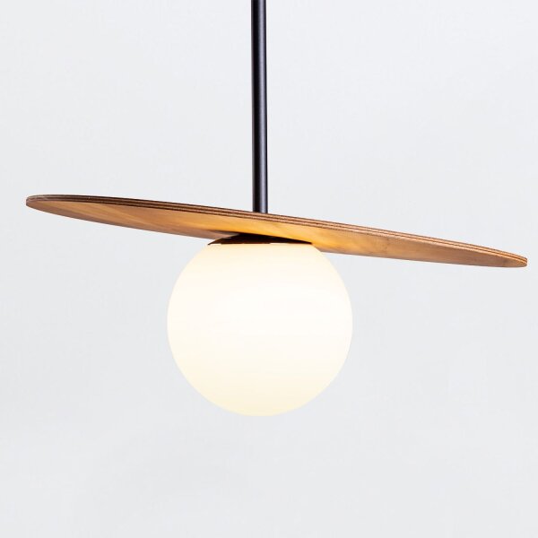 Suspension verre plaqué teck Ø 40 cm E27 Moderne