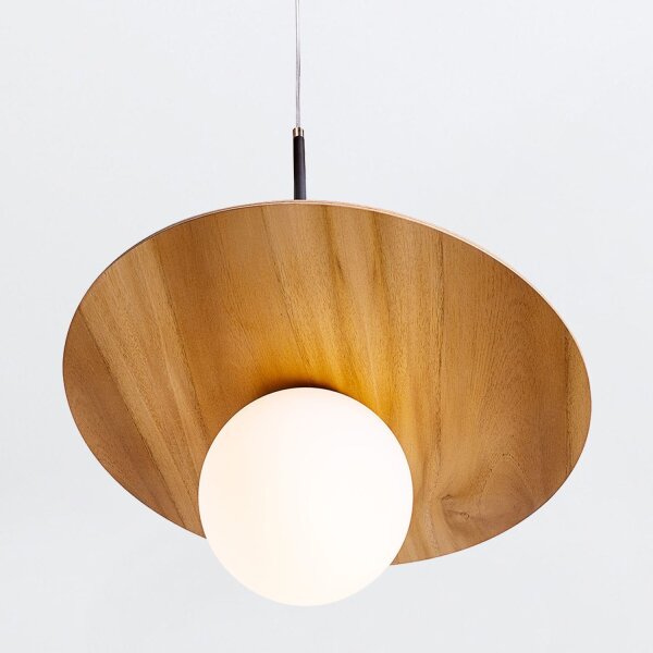 Suspension verre plaqué teck Ø 40 cm E27 Moderne