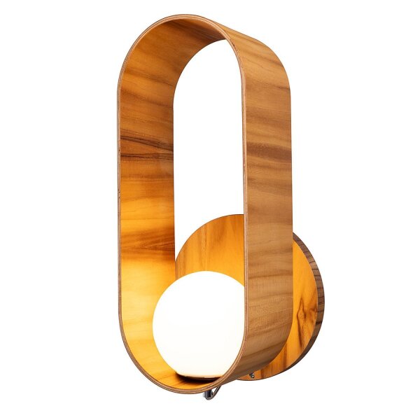 Wandleuchte Glas Teakholz Furnier E27 H: 52,5 cm blendarm