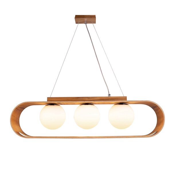 Suspension Moderne L : 85 cm Placage teck bois verre 3x E27