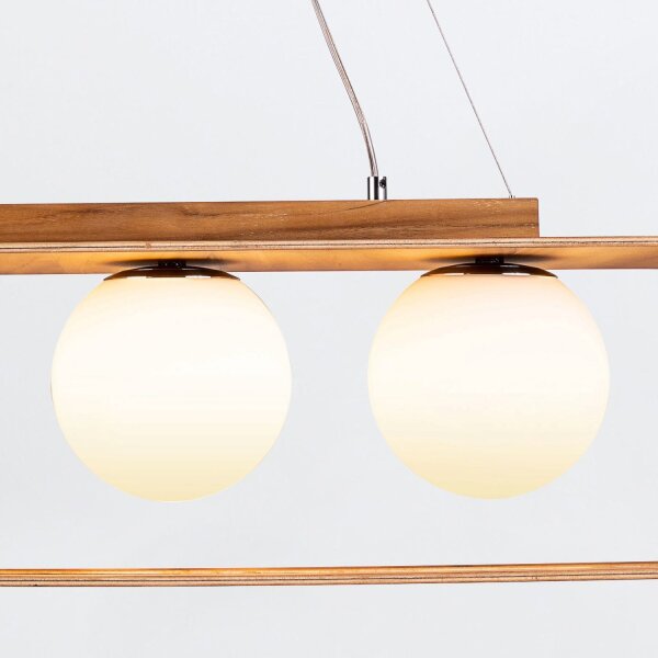 Suspension Moderne L : 85 cm Placage teck bois verre 3x E27