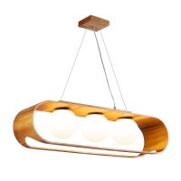 Suspension Moderne L : 85 cm Placage teck bois verre 3x E27