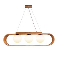 Suspension Moderne L : 85 cm Placage teck bois verre 3x E27