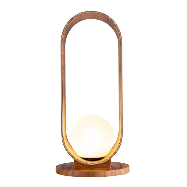 Lampe de table en bois plaqué teck verre 54 cm de haut E27 Moderne