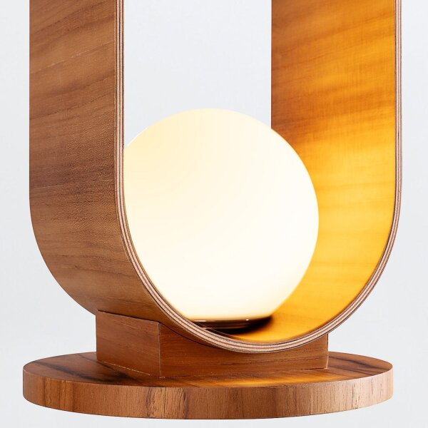 Lampe de table en bois plaqué teck verre 54 cm de haut E27 Moderne
