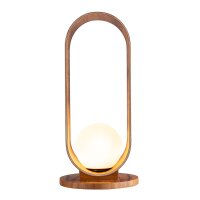 Lampe de table en bois plaqu&eacute; teck verre 54 cm de...