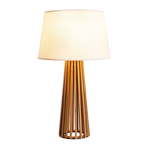 Tischlampe Stoff Teak Holz Furnier Stoff 66 cm E27