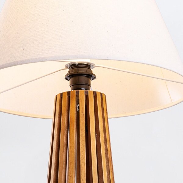 Tischlampe Stoff Teak Holz Furnier Stoff 66 cm E27