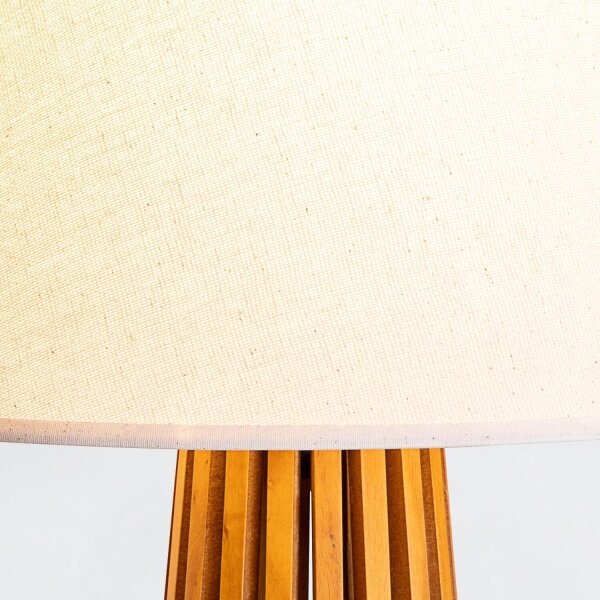 Tischlampe Stoff Teak Holz Furnier Stoff 66 cm E27