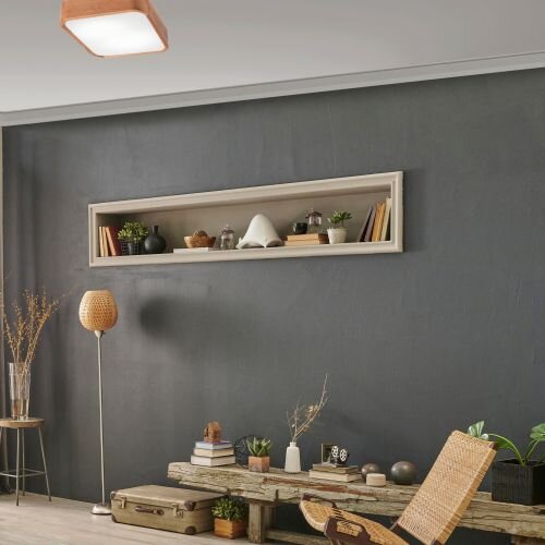 Kleine Deckenleuchte eckig B: 35 cm Holz in für 2x E27