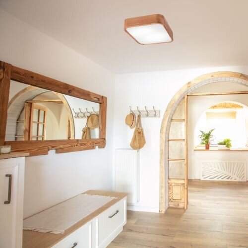 Kleine Deckenleuchte eckig B: 35 cm Holz in für 2x E27