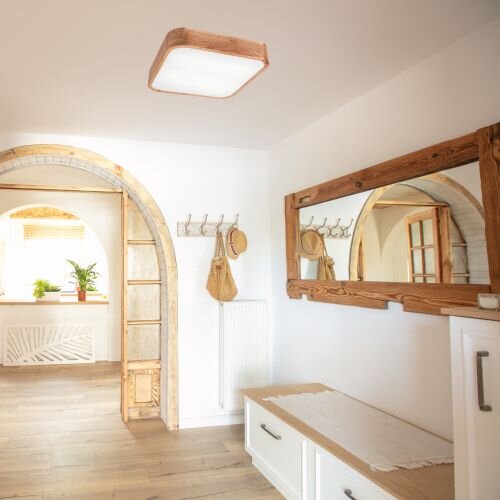 Deckenlampe klein eckig B: 45 cm Holz Metall für 4x E27