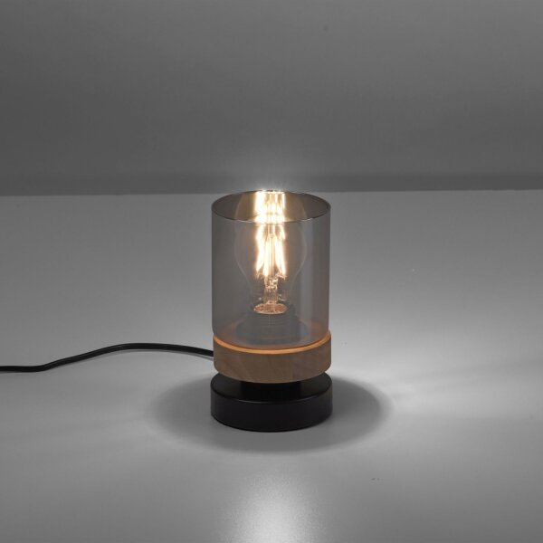 Blendarme Lampe de table verre fumé bois E27 H:18 cm petite