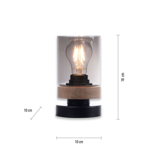 Blendarme Lampe de table verre fumé bois E27 H:18 cm petite