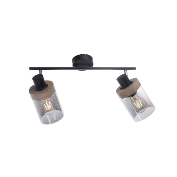 Beweglicher Deckenstrahler Rauchglas Holz E27 L:64 cm
