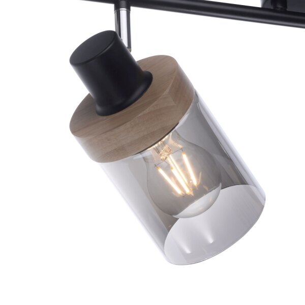 Beweglicher Deckenstrahler Rauchglas Holz E27 L:64 cm