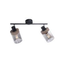 Spot mobile de plafond verre fumé bois E27 L:64 cm
