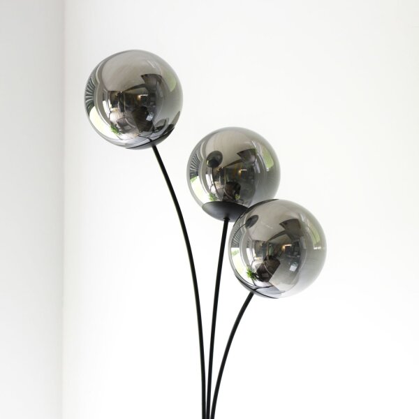 Lampadaire stylé verre fumé bois E14 185 cm 3 flammes