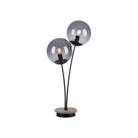 Stylische Tischlampe Rauchglas Holz E14 60 cm 2-flammig