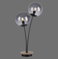 Stylische Tischlampe Rauchglas Holz E14 60 cm 2-flammig