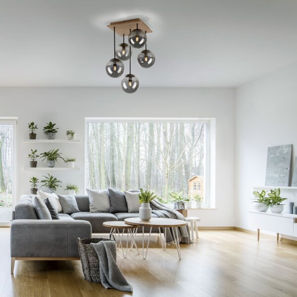 Stylische Deckenlampe Glas Holz E14 B:37 cm blendarm