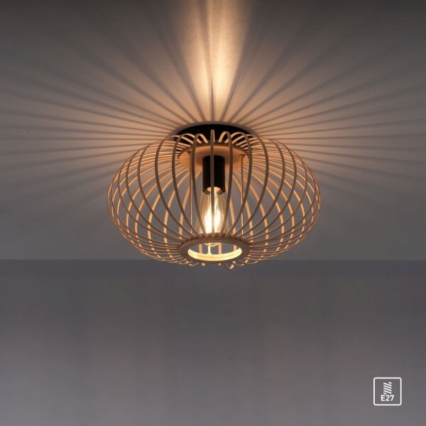 Runde Deckenlampe Skandinavisch Metall Holz E27 Ø40 cm