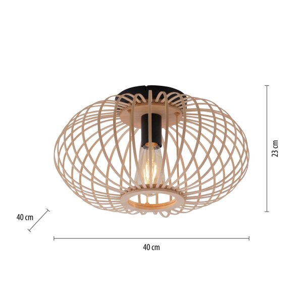 Runde Deckenlampe Skandinavisch Metall Holz E27 Ø40 cm