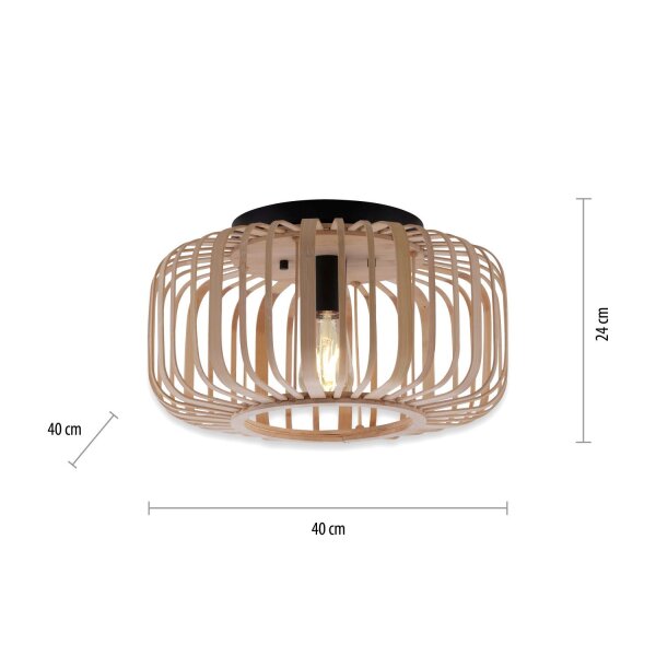 Runde Deckenleuchte Skandinavisch Holzschirm E27 Ø42 cm