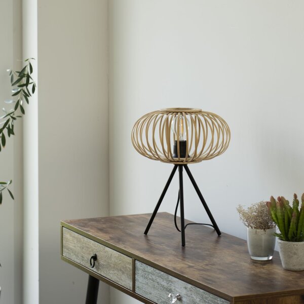 Tripod Lampe de table Scandinave Abat-jour en bois E27 41 cm