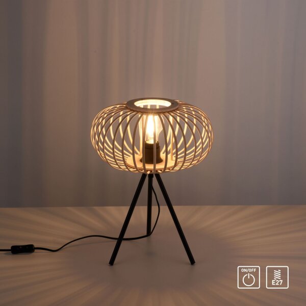 Tripod Lampe de table Scandinave Abat-jour en bois E27 41 cm