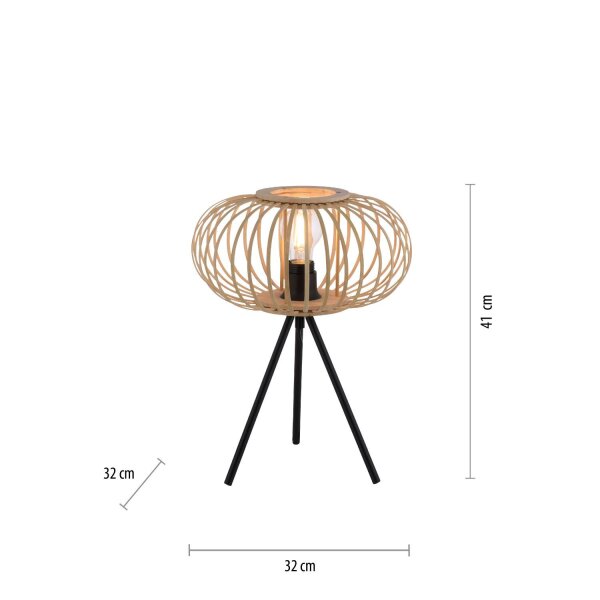Tripod Lampe de table Scandinave Abat-jour en bois E27 41 cm
