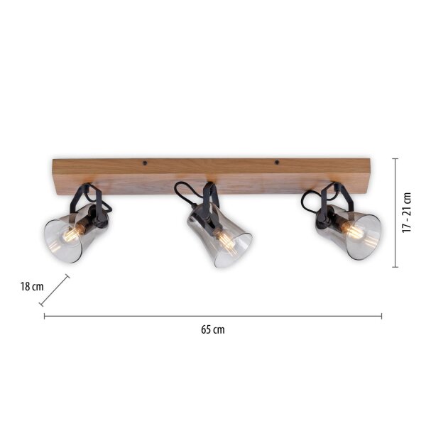 Spot de plafond réglable verre chêne E14 65 cm faible éblouissement