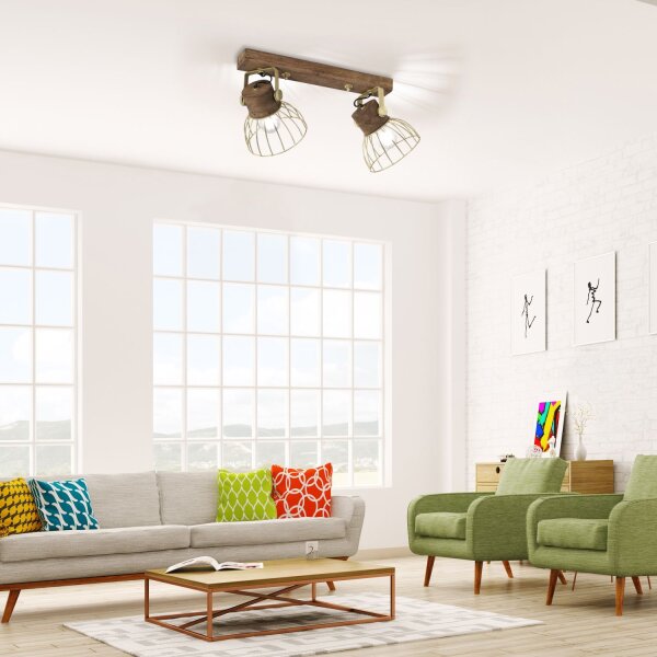Spot mobile de plafond bois métal 64 cm E27 Vintage