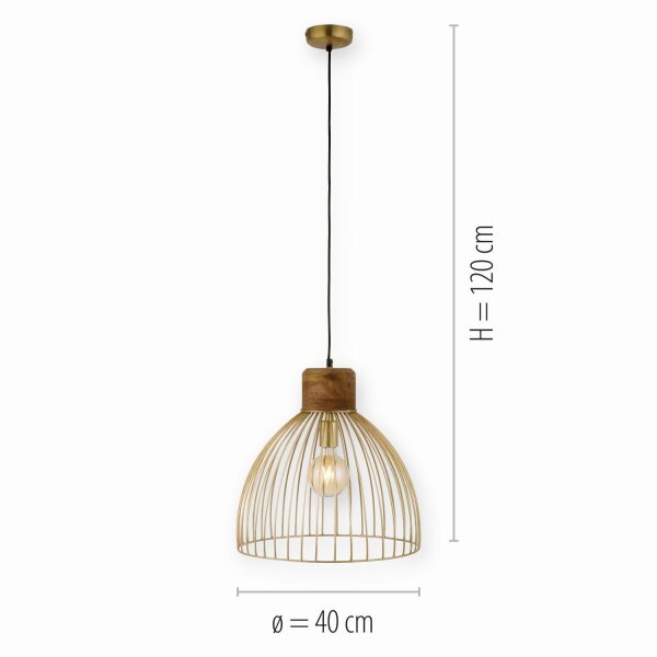 Runde Hängeleuchte Vintage Holz Metall Ø40 cm E27