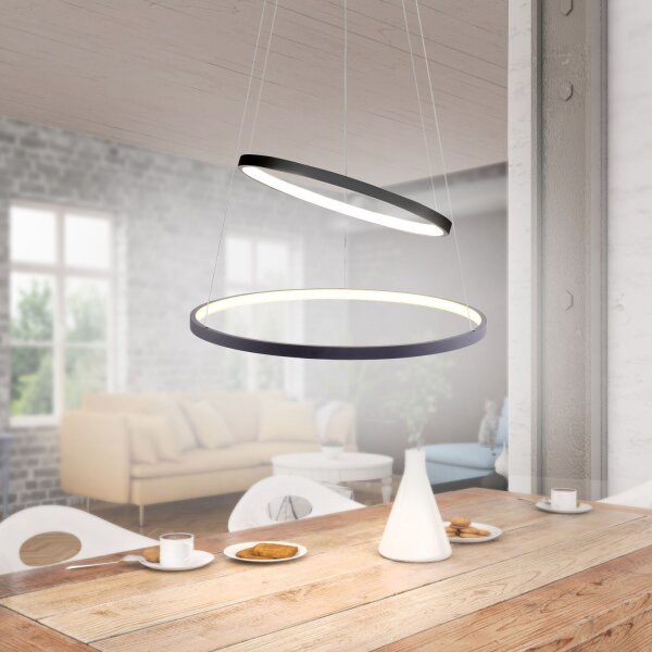 LED Pendelleuchte Ringe Anthrazit Metall Ø50 cm 3000 K
