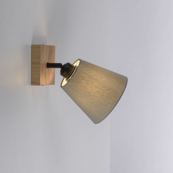 Deckenspot Stoffschirm Holz E27 verstellbar Taupe Natur
