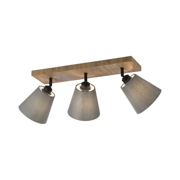 Deckenspot Stoff Holz E27 3-flmg beweglich Taupe Natur