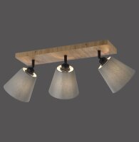 Spot de plafond tissu bois E27 3-flmg mobile taupe naturel
