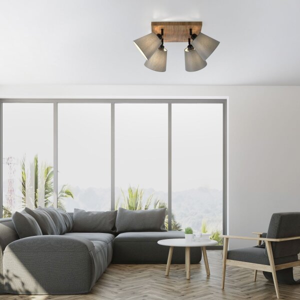 Spot de plafond tissu bois E27 L:59 cm mobile taupe naturel