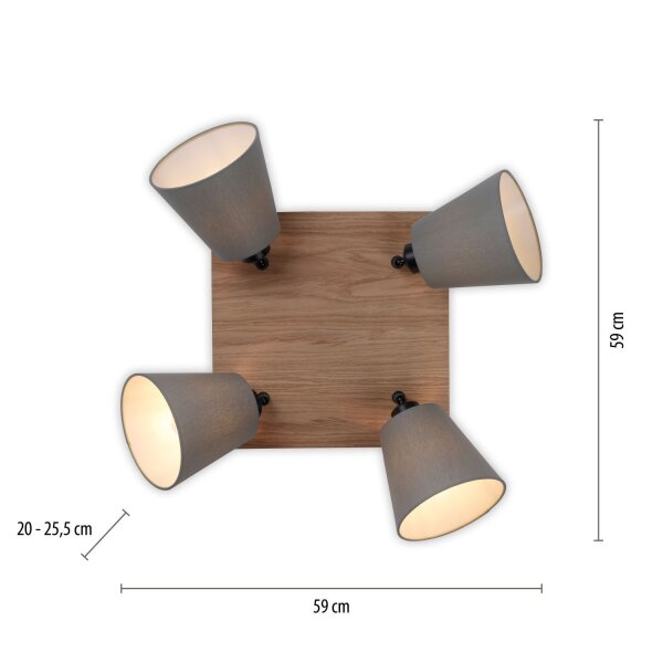 Spot de plafond tissu bois E27 L:59 cm mobile taupe naturel