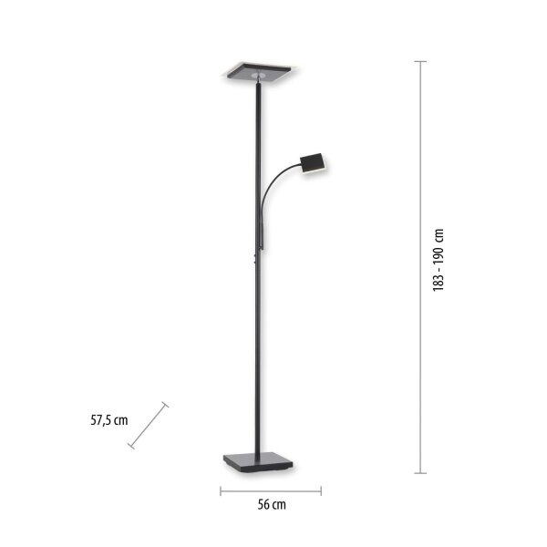 Flexibler LED Deckenfluter Schwarz Touch 190 cm Lesearm