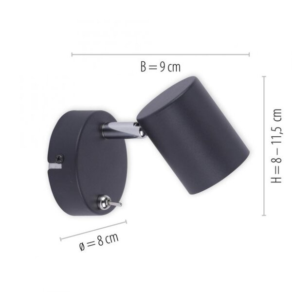 Projecteur mural mobile Noir Interrupteur GU10 P:12 cm